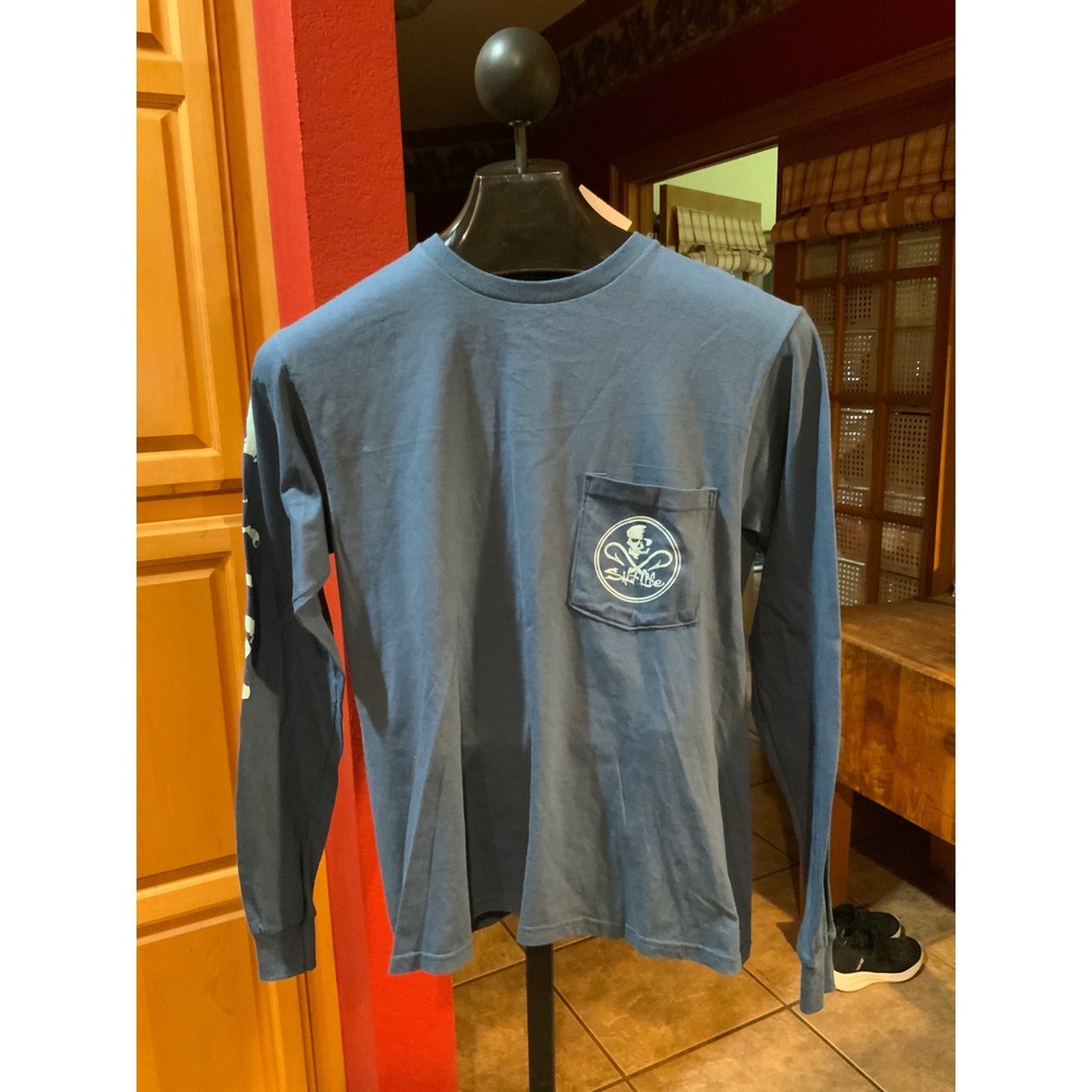 Salt Life Mens Long Sleeve Pocket T-Shirt Skull Fishhook Blue Small NWT